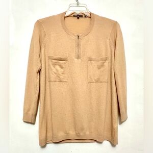 Vince Cashmere Tan Knit Pullover Sweater with Two Chest Pockets Size XS